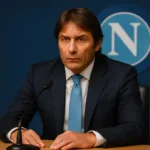 Antonio Conte alla guida del Napoli in conferenza